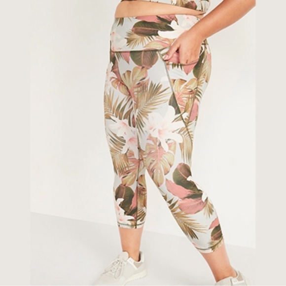 Old Navy Women Leggings Small Green & Pink Floral Powersoft Workout Athleisure - Picture 5 of 14